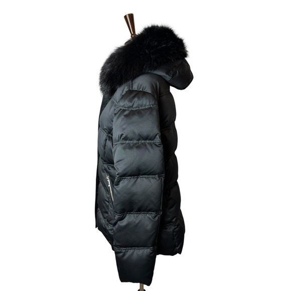 Coach Puffer Jacket Women Large Black Fur Hood Down Quilted Luxury Preppy - Picture 4 of 13